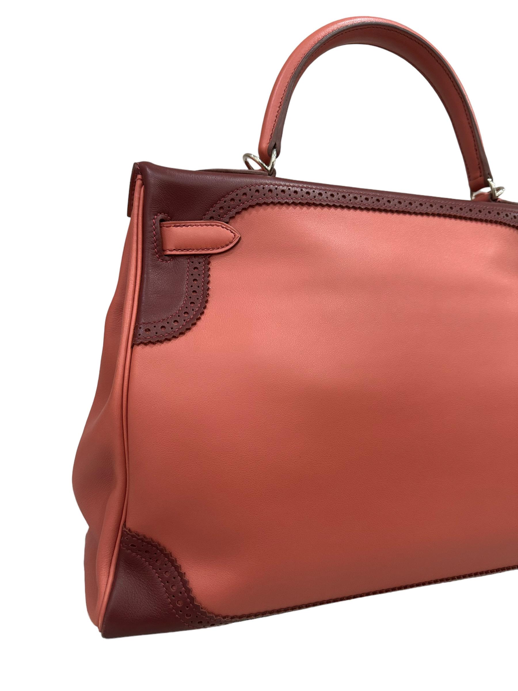 2012 Hermès Kelly 35 Ghillies Evercalf Rose Texas/Rouge H For Sale 4