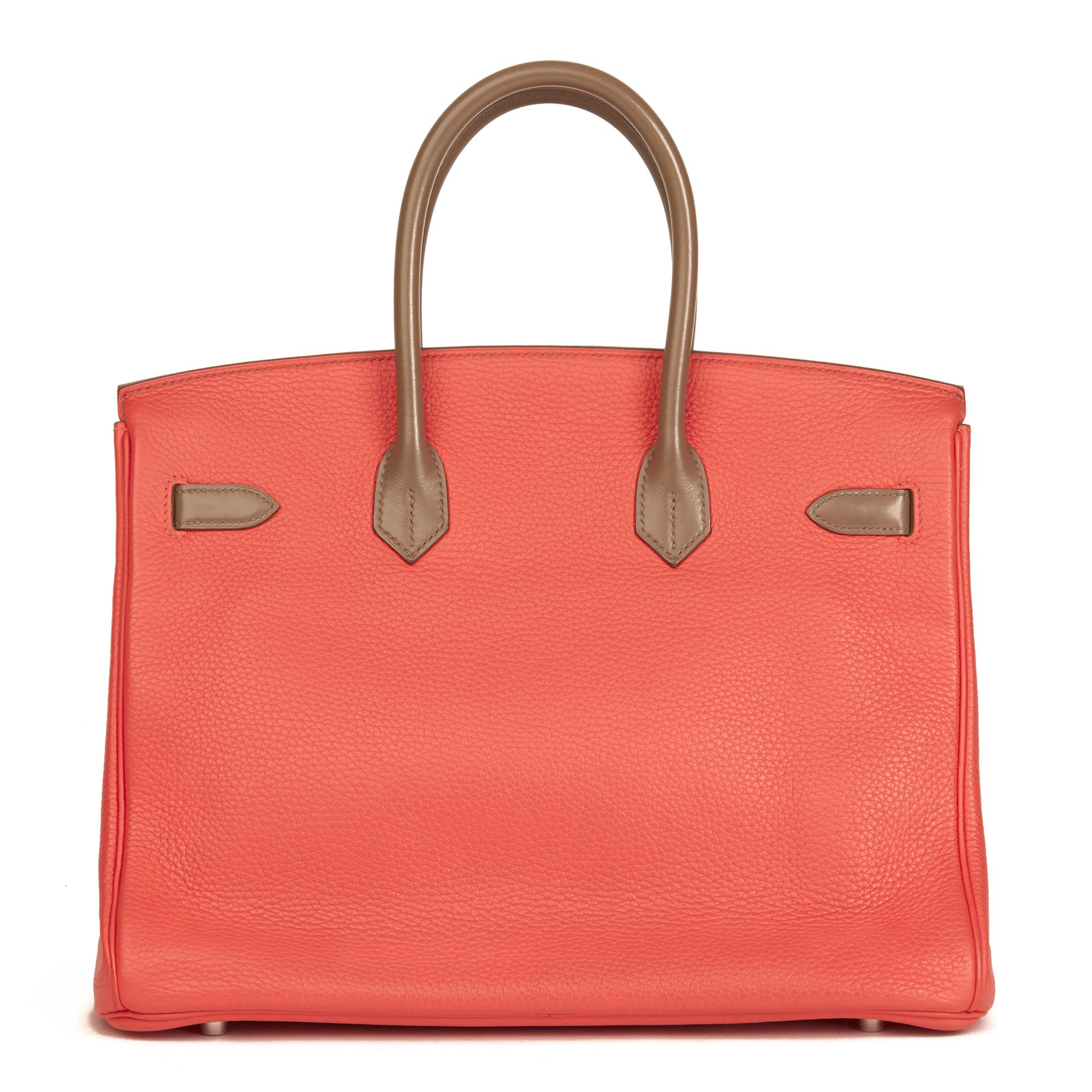 Orange 2012 Hermes Rose Jaipur Clemence Leather, Etoupe & Argile Swift Leather Cascade 
