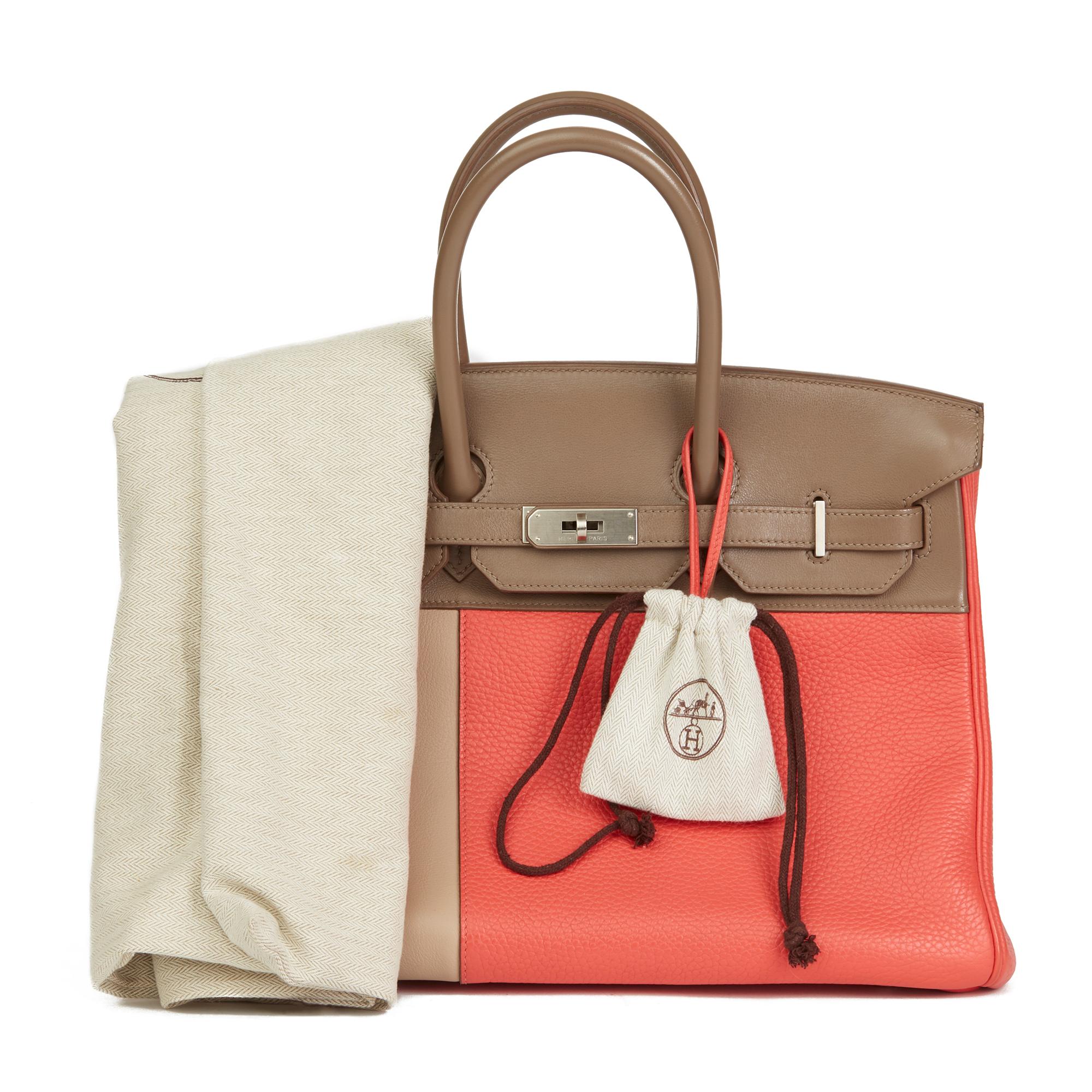 2012 Hermes Rose Jaipur Clemence Leather, Etoupe & Argile Swift Leather Cascade  4