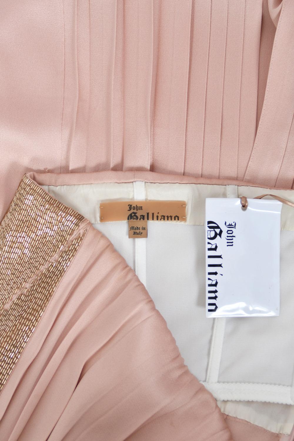 2012 John Galliano Blush Pink Silk Beaded Bustier Strapless Pleated-Side Gown For Sale 11