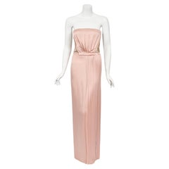 2012 John Galliano Blush Pink Silk Beaded Bustier Strapless Pleated-Side Gown