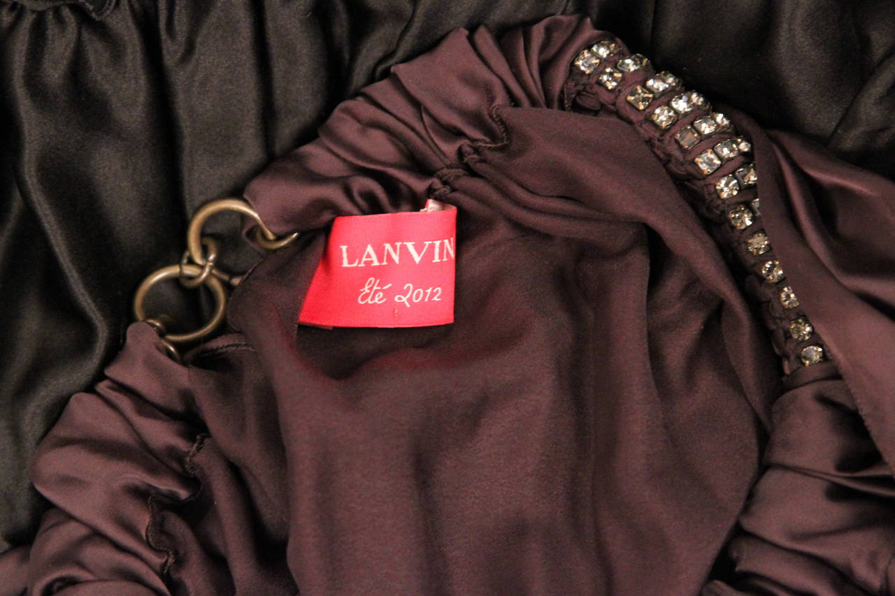 Women's 2012 LANVIN by Alber Elbaz brown silk tiered gown with rhinestone collar