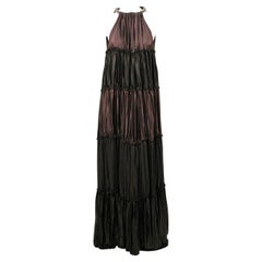 Lanvin par Alber Elbaz - Robe à cravate en soie marron avec col en strass, 2012