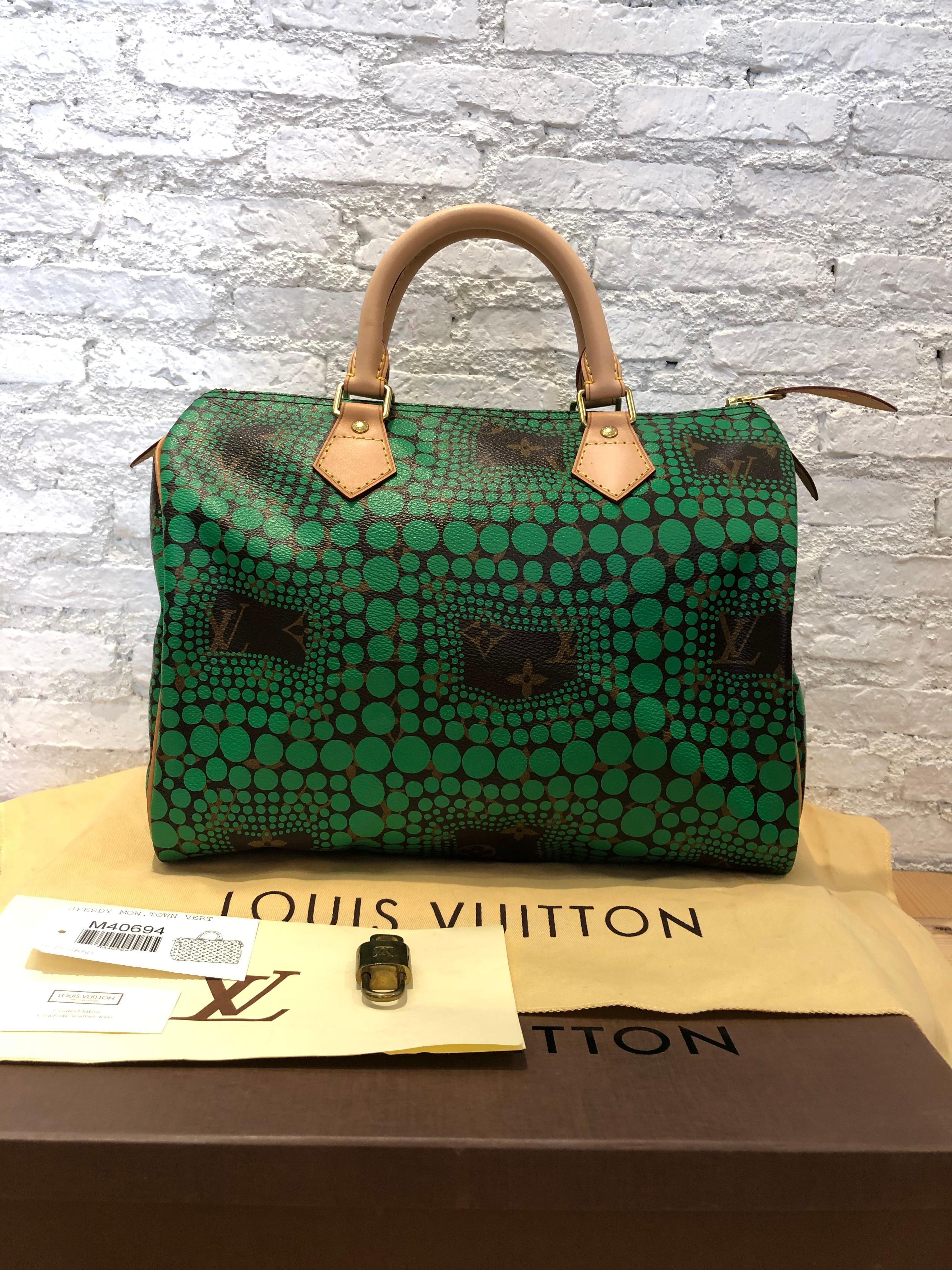 2012 LOUIS VUITTON Limited Edition Yayoi Kusama Monogram Speedy Town Green In Excellent Condition In Bangkok, TH