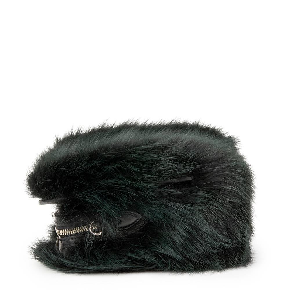 Black 2012 Louis Vuitton Vert Fonce Fox Fur & Lambskin Pochette Chaine Renard