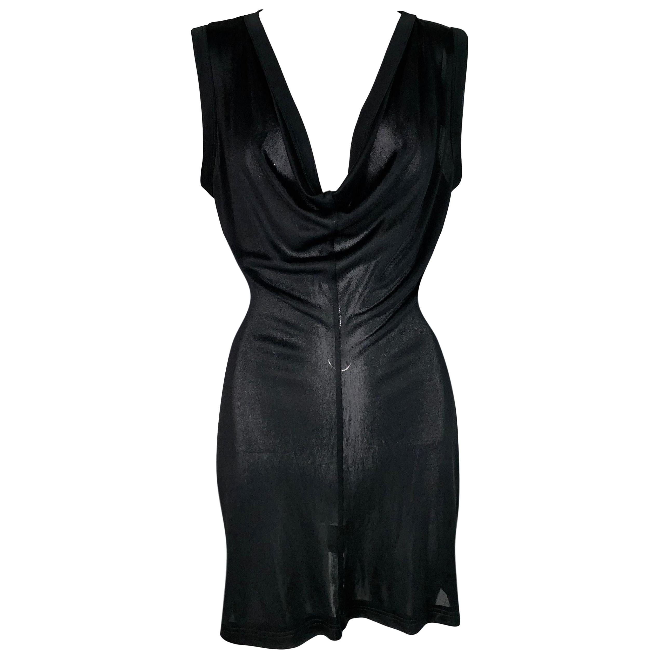 2012 Maison Martin Margiela Sheer Black Plunging Mini Dress