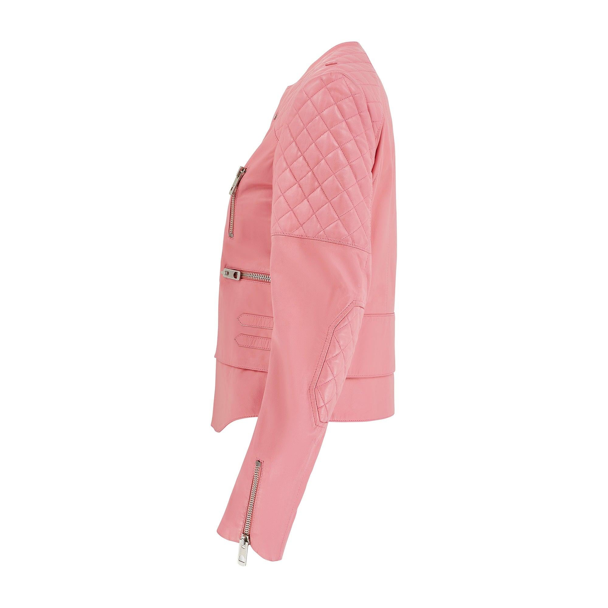 This leather motorcycle jacket was designed by Balenciaga in 2012 whilst Nicolas Ghesquière was creative director of the French fashion House. During his tenure, the fabled French brand was known for its leather-wear and these motorcycle jackets