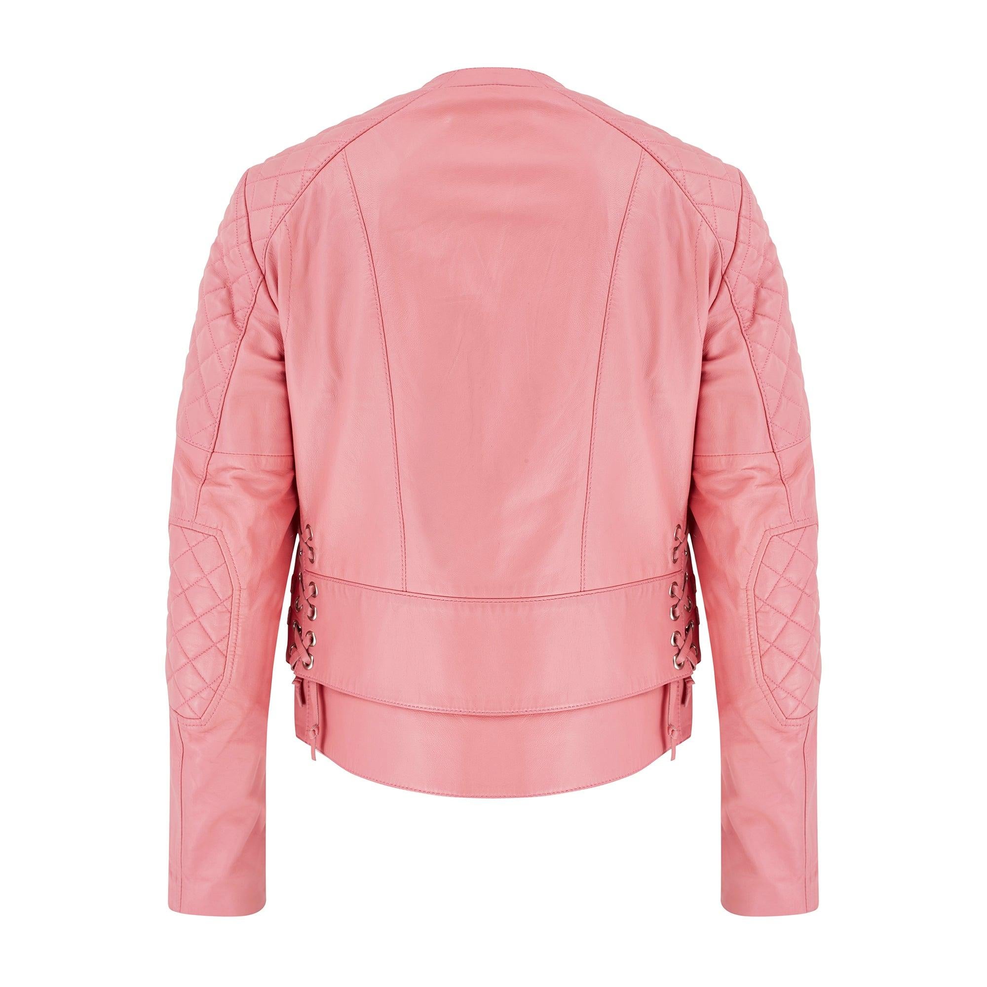 2012 Nicolas Ghesquière for Balenciaga Pink Leather Motorcycle Jacket In Excellent Condition For Sale In London, GB