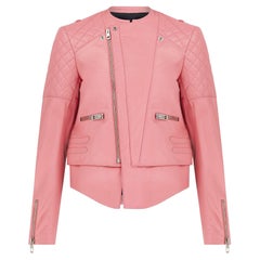 2012 Nicolas Ghesquière para Balenciaga Chaqueta motera de piel rosa