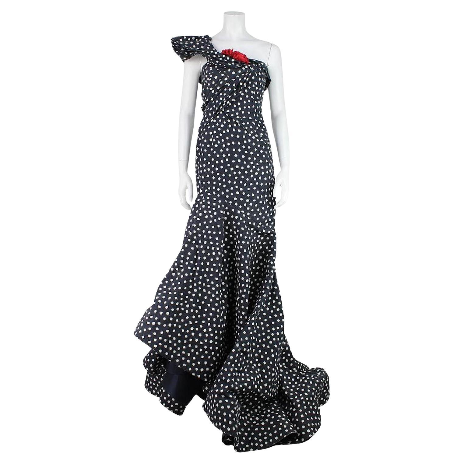 2012 Oscar de la Renta Runway Look#51 One Shoulder Asymmetric polka Dot Gown