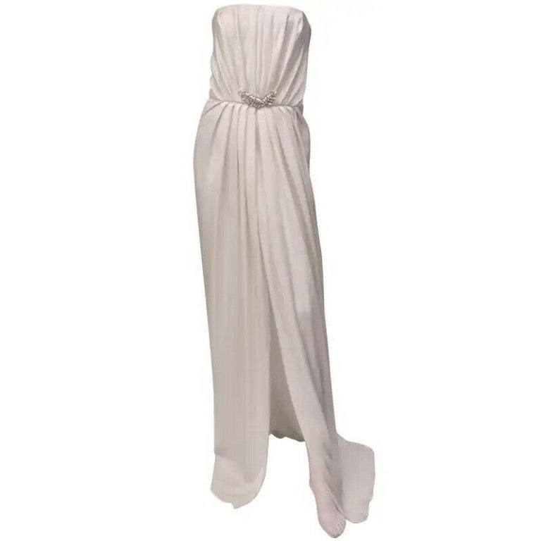 ysl white silk dress Lace-trimmed silk satin slip dress in yellow - Saint Laurent