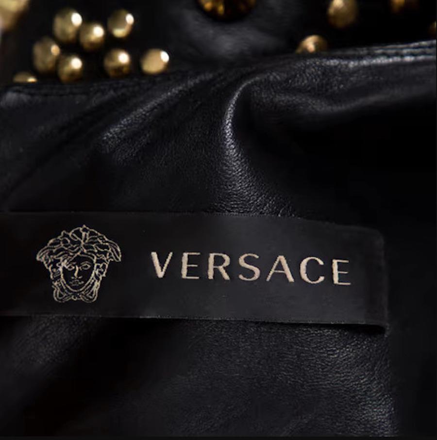 Women's 2012 Versace embellished black leather dress