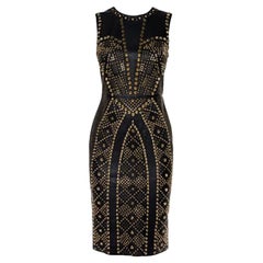 2012 Versace embellished black leather dress