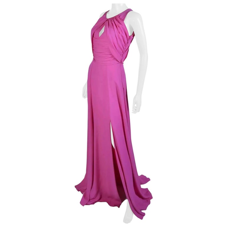 2012 Versace Pink Silk Long Dress Gown NWT For Sale at 1stDibs