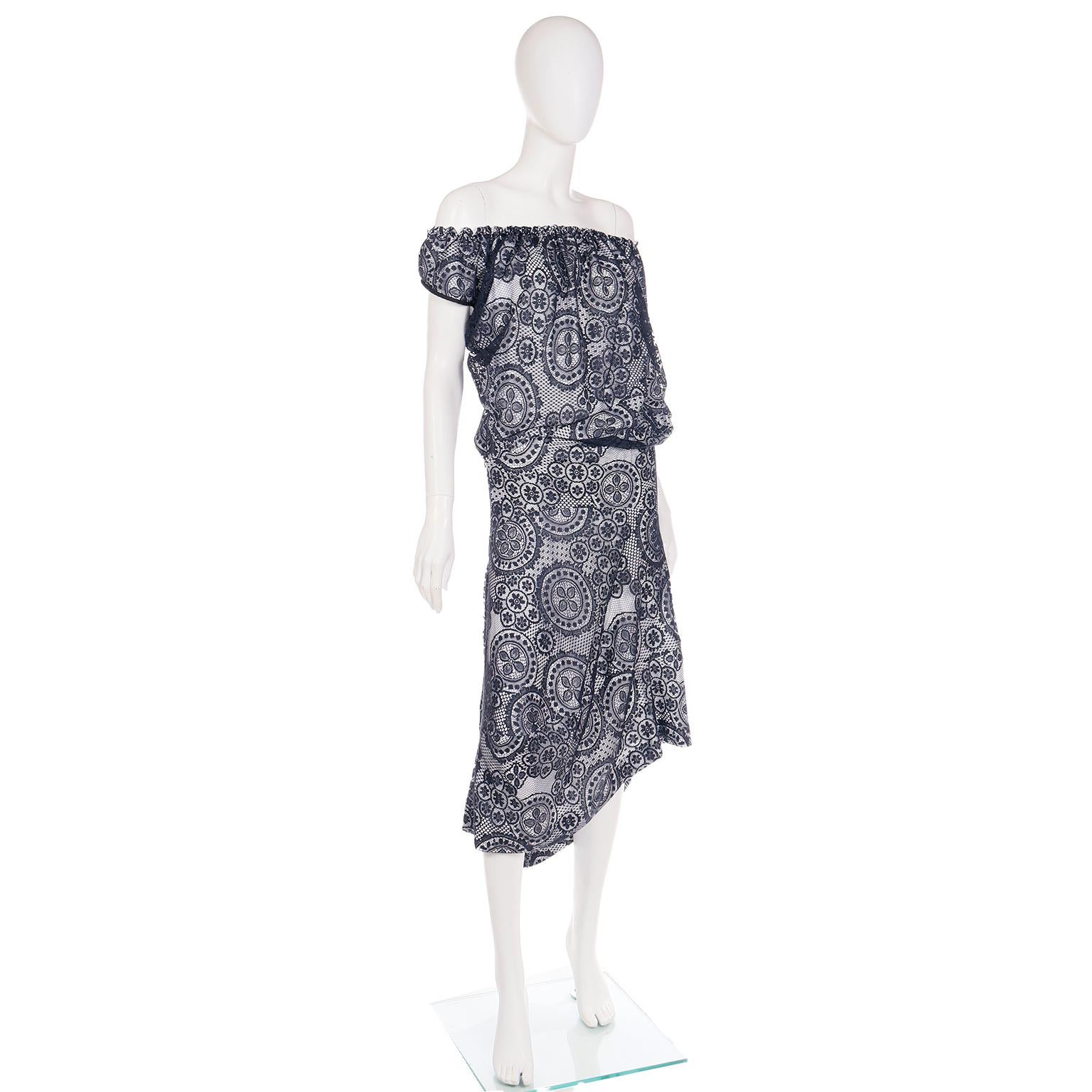 Women's 2012 Vivienne Westwood Red Label Black Lace and White Dress With Drape
