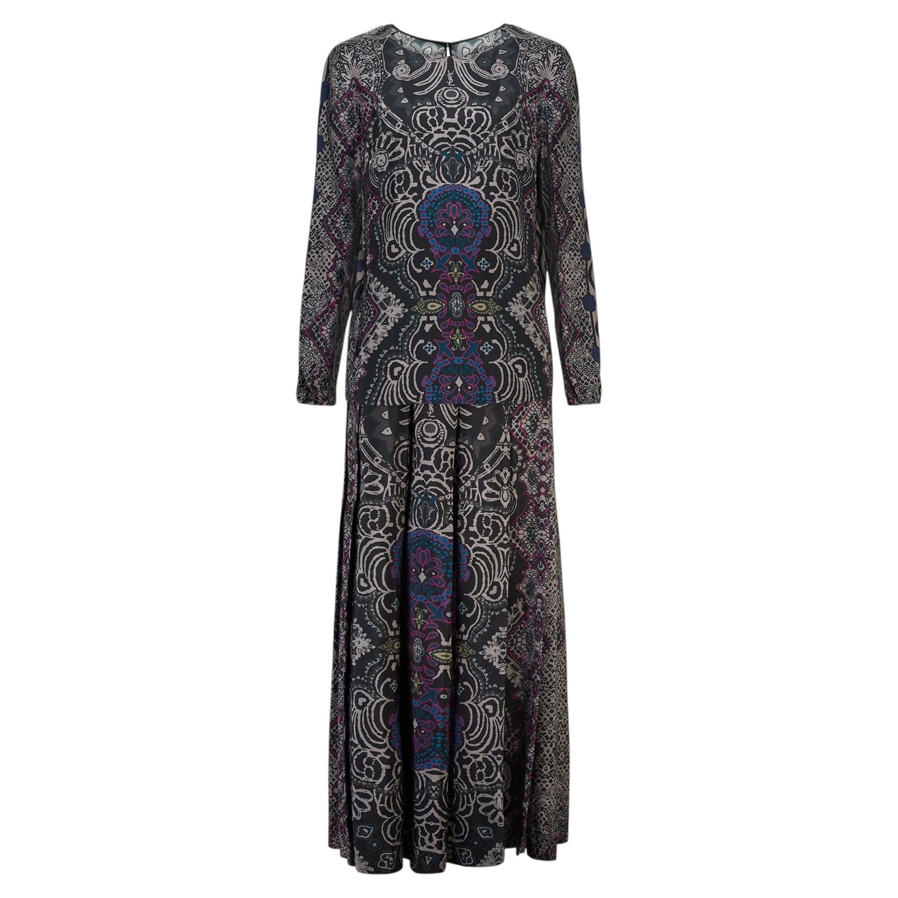 2012 Yves Saint Laurent Runway Black Purple Boho Skirt Ensemble For Sale