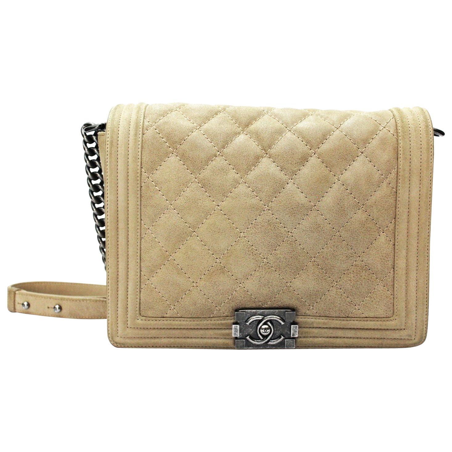 2013-2014 Chanel Beige Suede Large Boy Bag