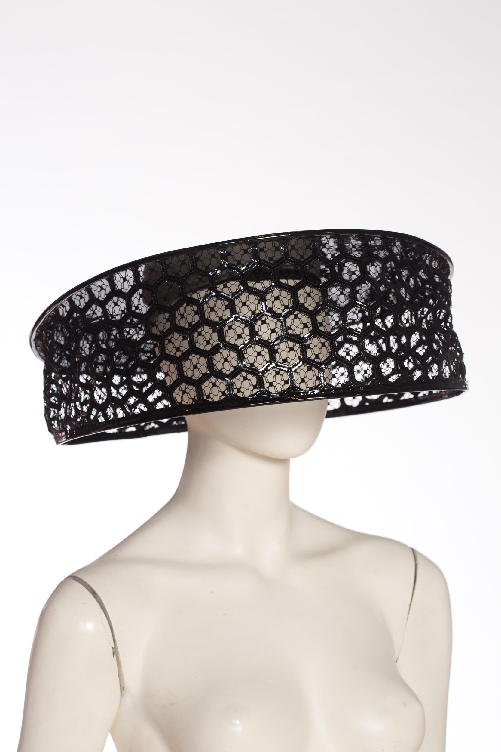 2013 Alexander McQueen Beekeeper Hat Black Patent Leather With 22 Circumference 2