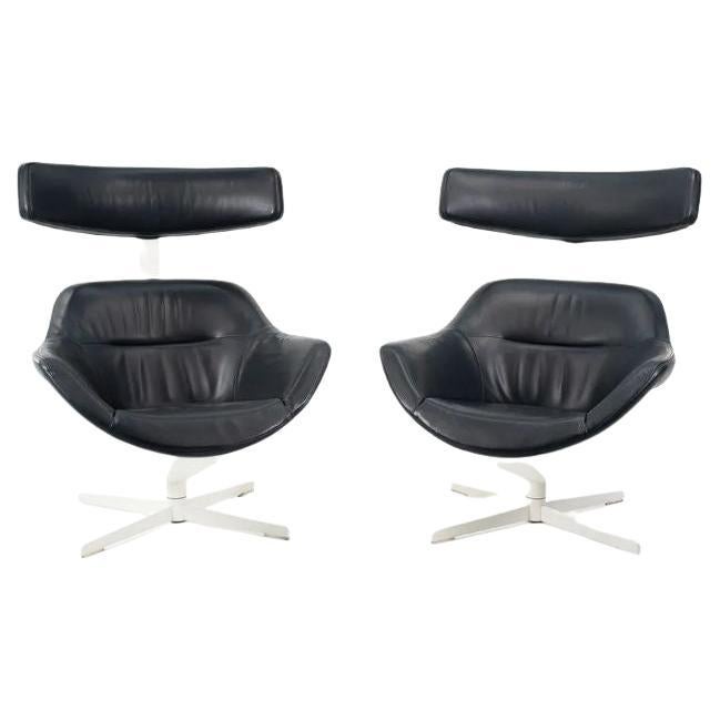 2013 Auckl& Lounge Chair by Jean-Marie Massaud for Cassina in Dark Blue Leather For Sale