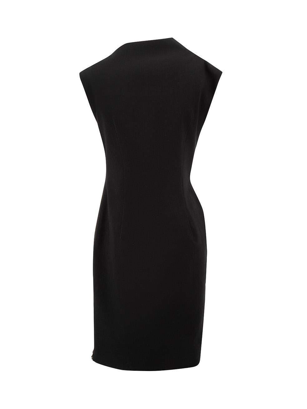 2013 Black Pleated Neck Midi Dress Size L In Good Condition In London, GB