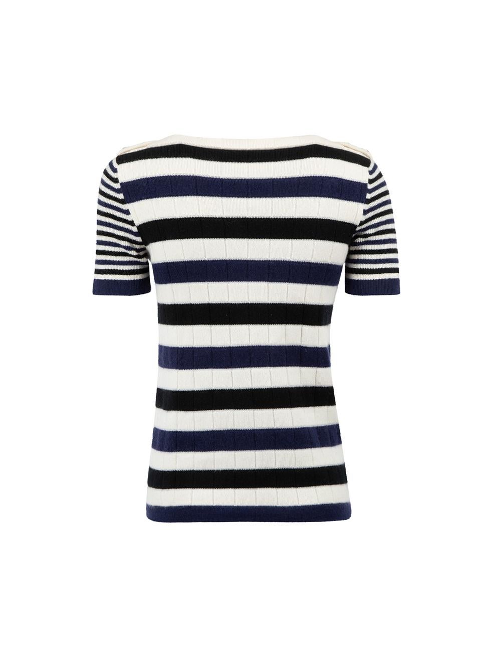 Black Chanel 2013 Blue & White Cashmere Striped Jumper Size S