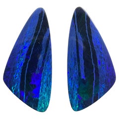 20.13 Carats Australian Opal Pair Royal Blue Flash play of Color Stone Gemstone (paire d'opales australiennes bleu royal)