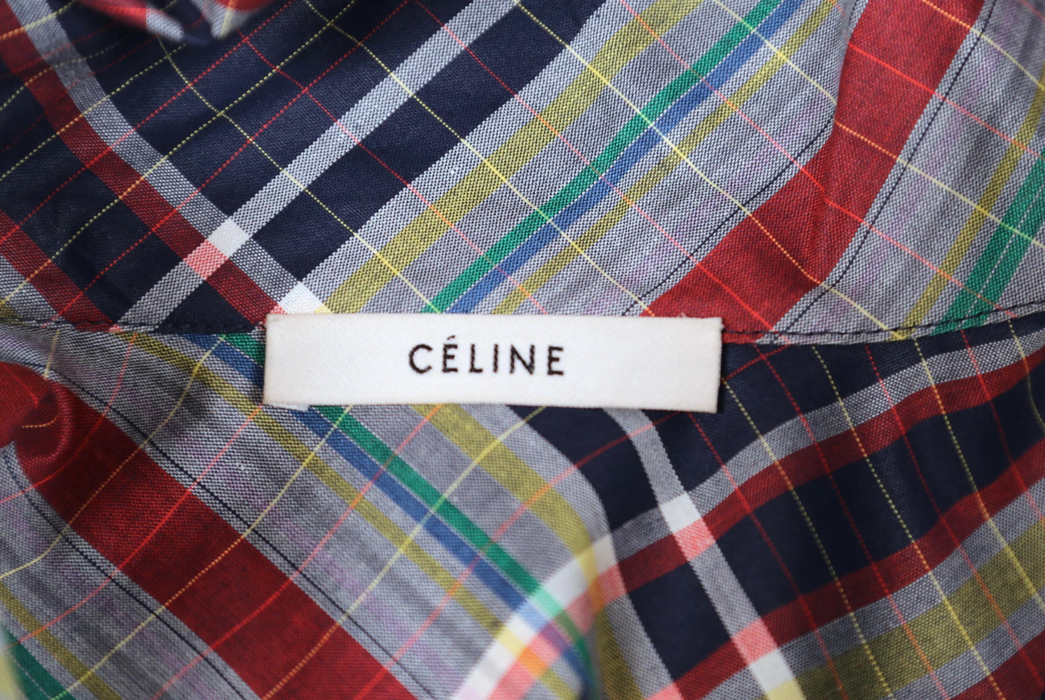 Black 2013 CELINE by PHOEBE PHILO plaid cotton runway shirt with draped neckline - new
