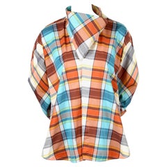2013 CELINE by PHOEBE PHILO plaid cotton runway top with draped neck