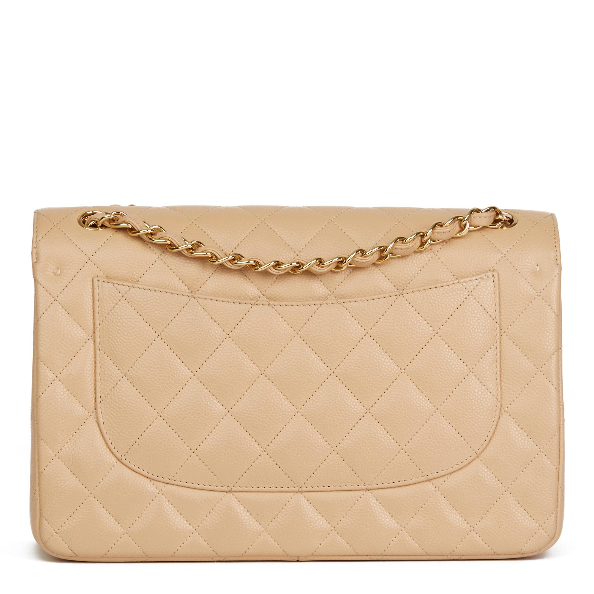 2013 Chanel Beige Quilted Caviar Leather Jumbo Classic Double Flap Bag In Excellent Condition In Bishop's Stortford, Hertfordshire