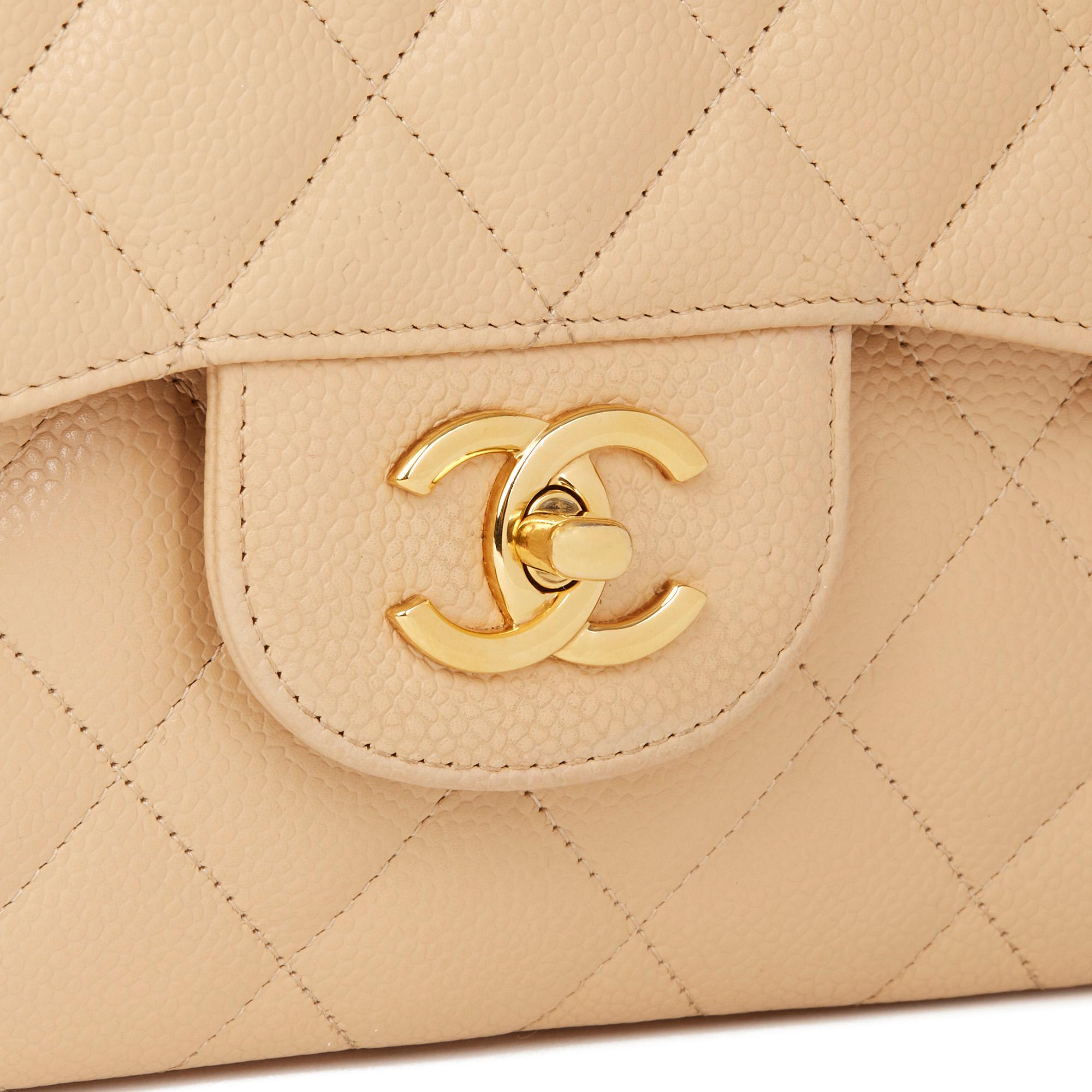 2013 Chanel Beige Quilted Caviar Leather Jumbo Classic Double Flap Bag 1