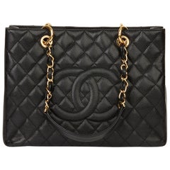 Used 2013 Chanel Black Caviar Leather Grand Shopping Tote GST