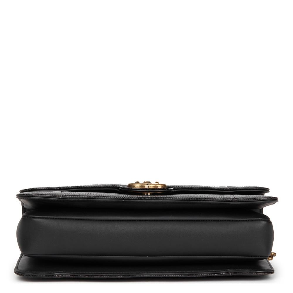 2013 Chanel Schwarze Eidechse & gestepptes Lammleder Medium Perfect Edge Classic Flap Bag Damen