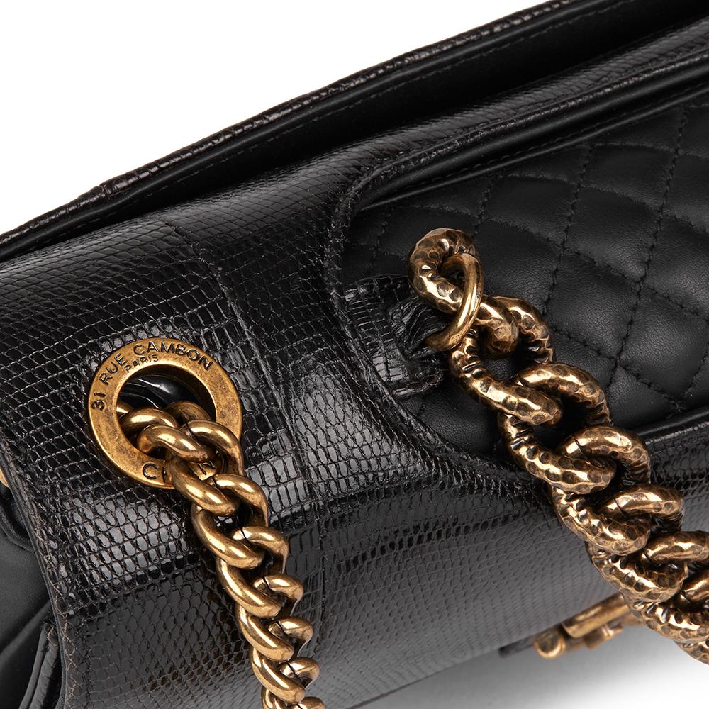 2013 Chanel Schwarze Eidechse & gestepptes Lammleder Medium Perfect Edge Classic Flap Bag 2