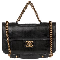 2013 Chanel Schwarze Eidechse & gestepptes Lammleder Medium Perfect Edge Classic Flap Bag