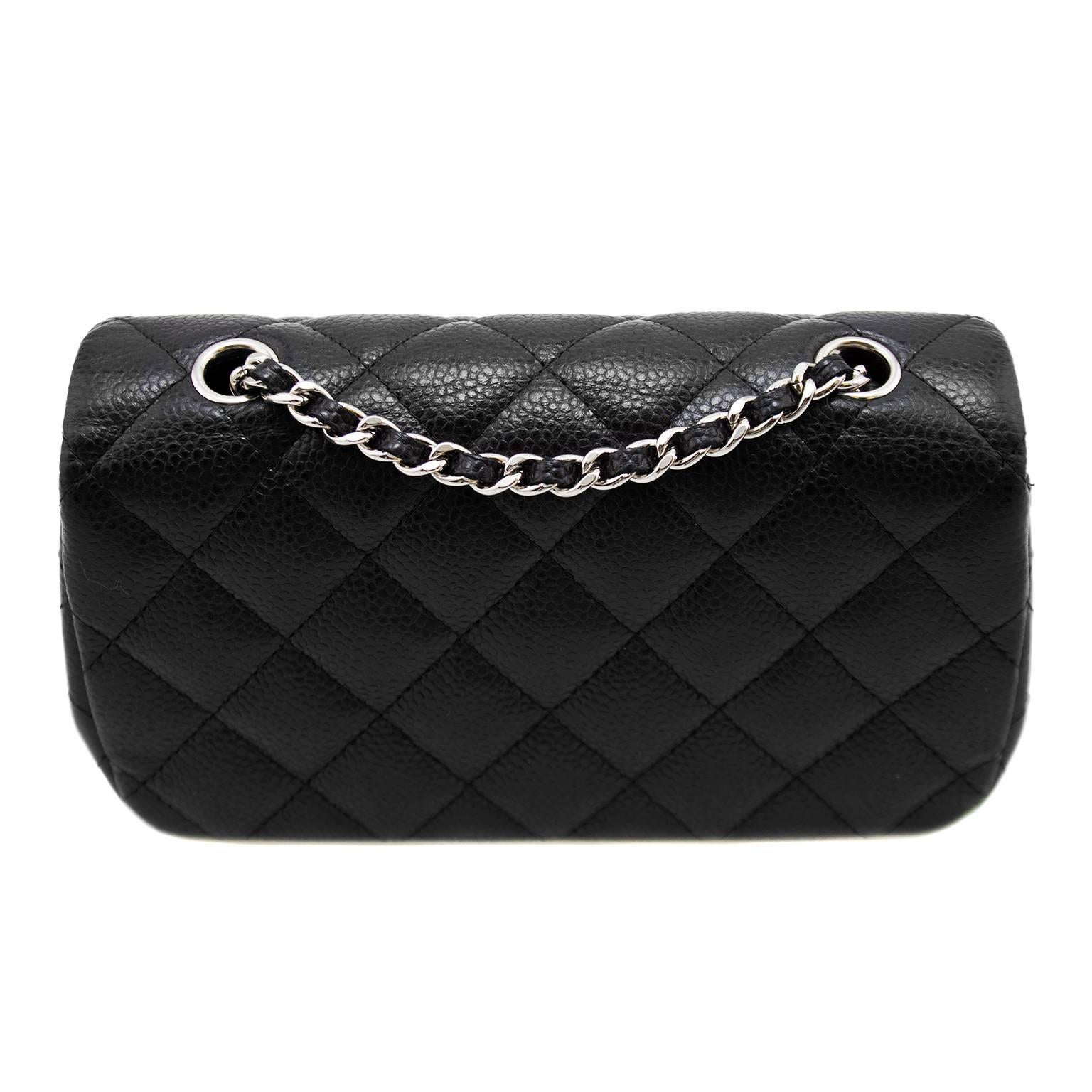 Women's or Men's 2013 Chanel Black Quilted Caviar Leather Chanel Classic Mini Flap Bag
