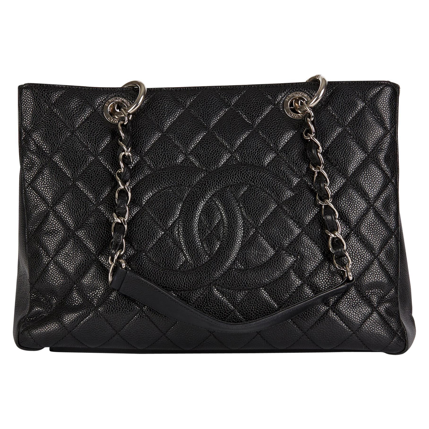 2013 Chanel Black Quilted Caviar Leather Grand Shopping Tote 