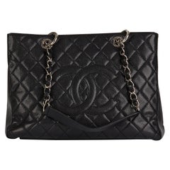 2013 Chanel Black Quilted Caviar Leather Grand Shopping Tote