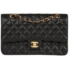 2013 Chanel Black Quilted Caviar Leather Medium Classic Double Flap Bag