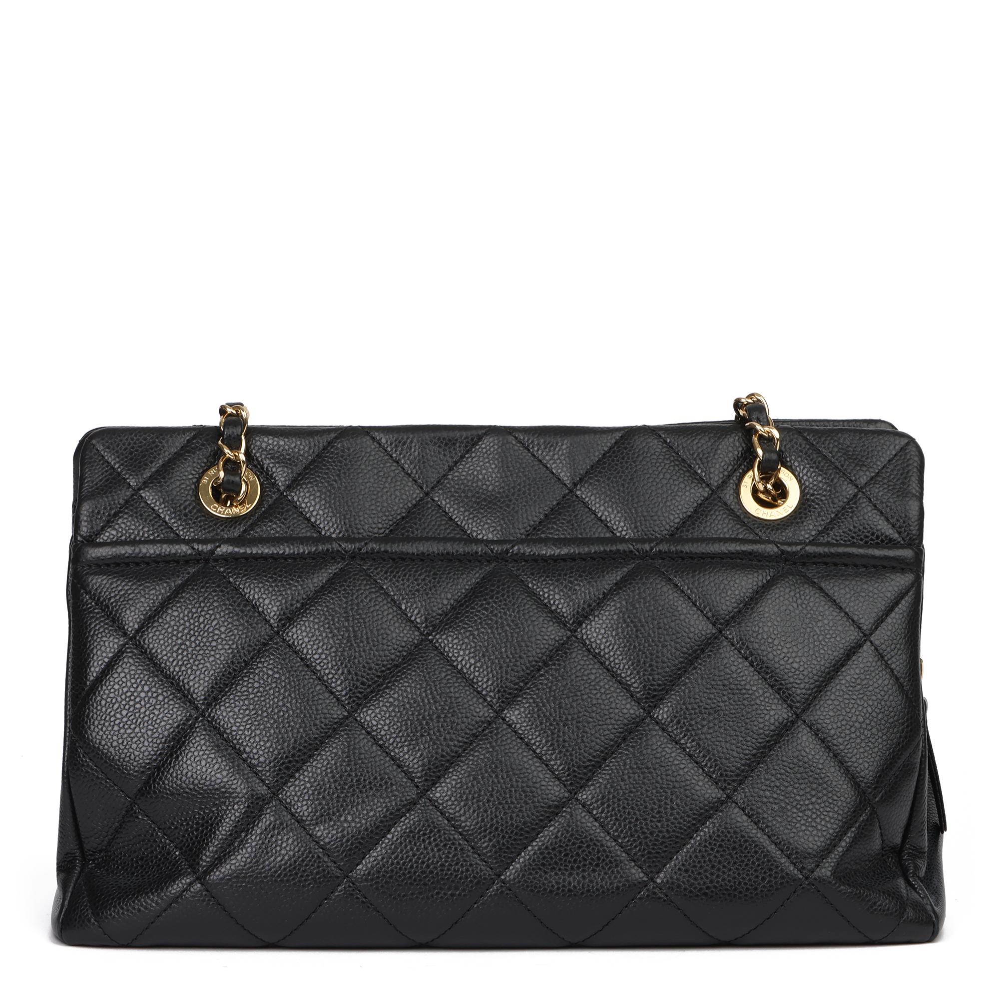 2013 Chanel Black Quilted Caviar Leather Petite Shopping Tote PST 1