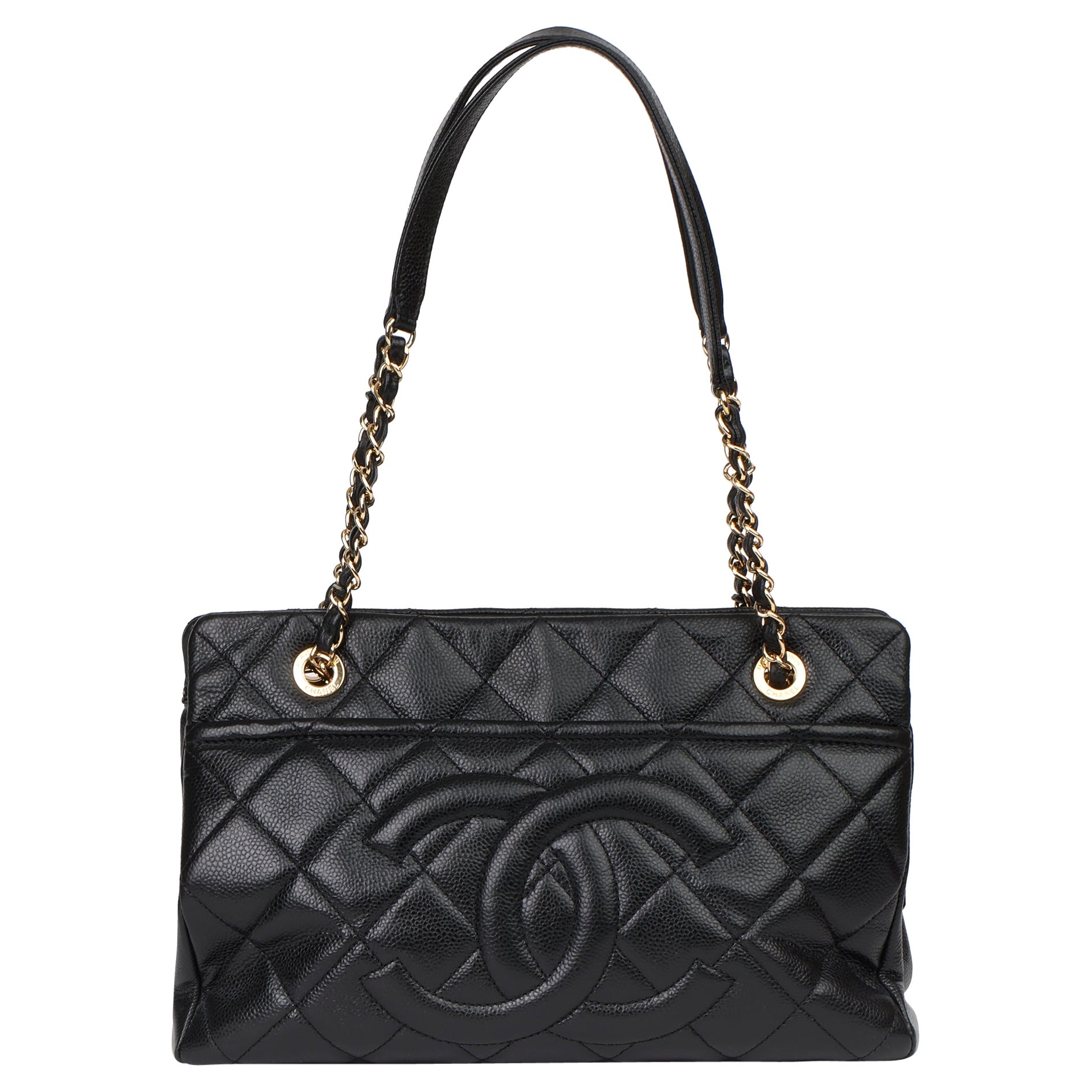 2013 Chanel Schwarz Gesteppt Kaviar Leder Petite Shopping Tote PST