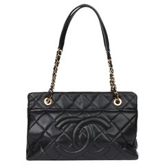 2013 Chanel Black Quilted Caviar Leather Petite Shopping Tote PST
