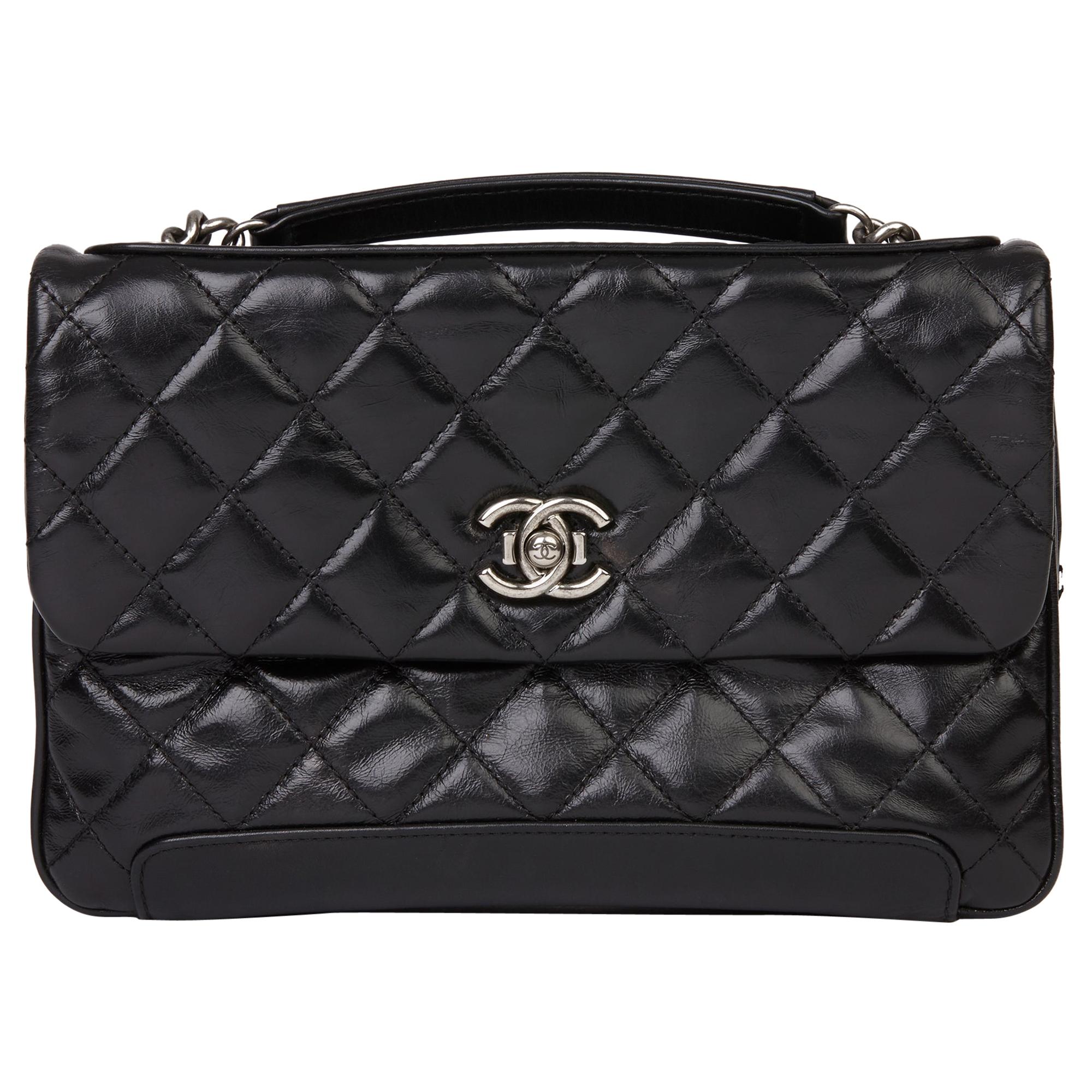 2013 Chanel Black Quilted Glazed Calfskin Leather Classic Single Flap Bag