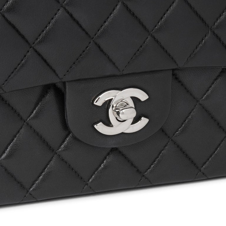 Chanel Black Medium Classic Lambskin Double Flap Leather ref