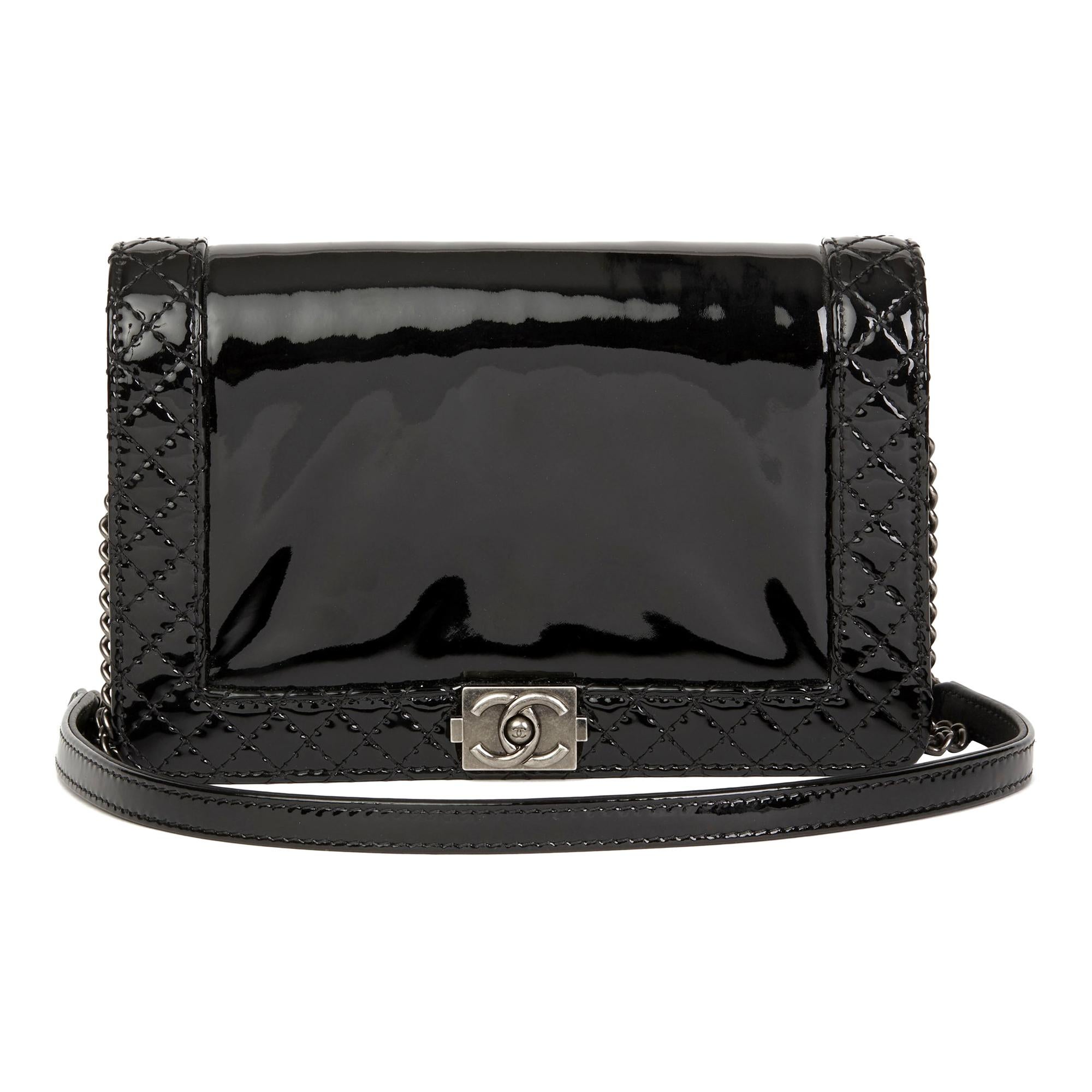 2013 Chanel Black Quilted Patent Leather Small Le Boy Reverso