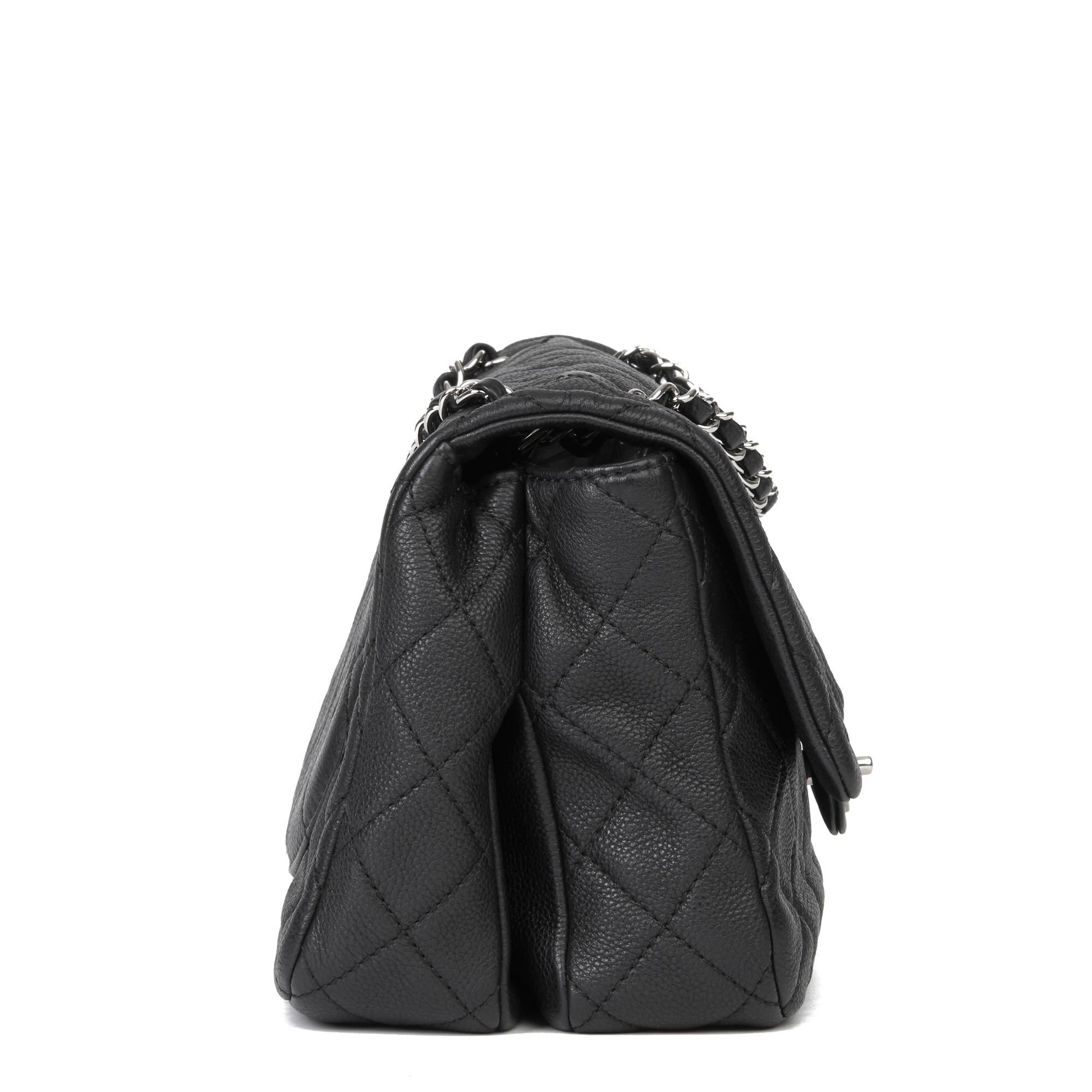 2013 Chanel Black Quilted Washed Caviar Leather Double Gusset Single Flap Bag In Excellent Condition In Bishop's Stortford, Hertfordshire