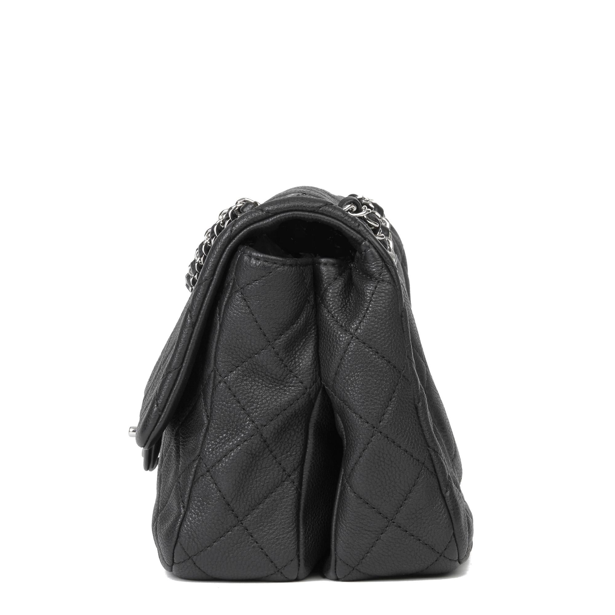 Women's 2013 Chanel Black Quilted Washed Caviar Leather Double Gusset Single Flap Bag