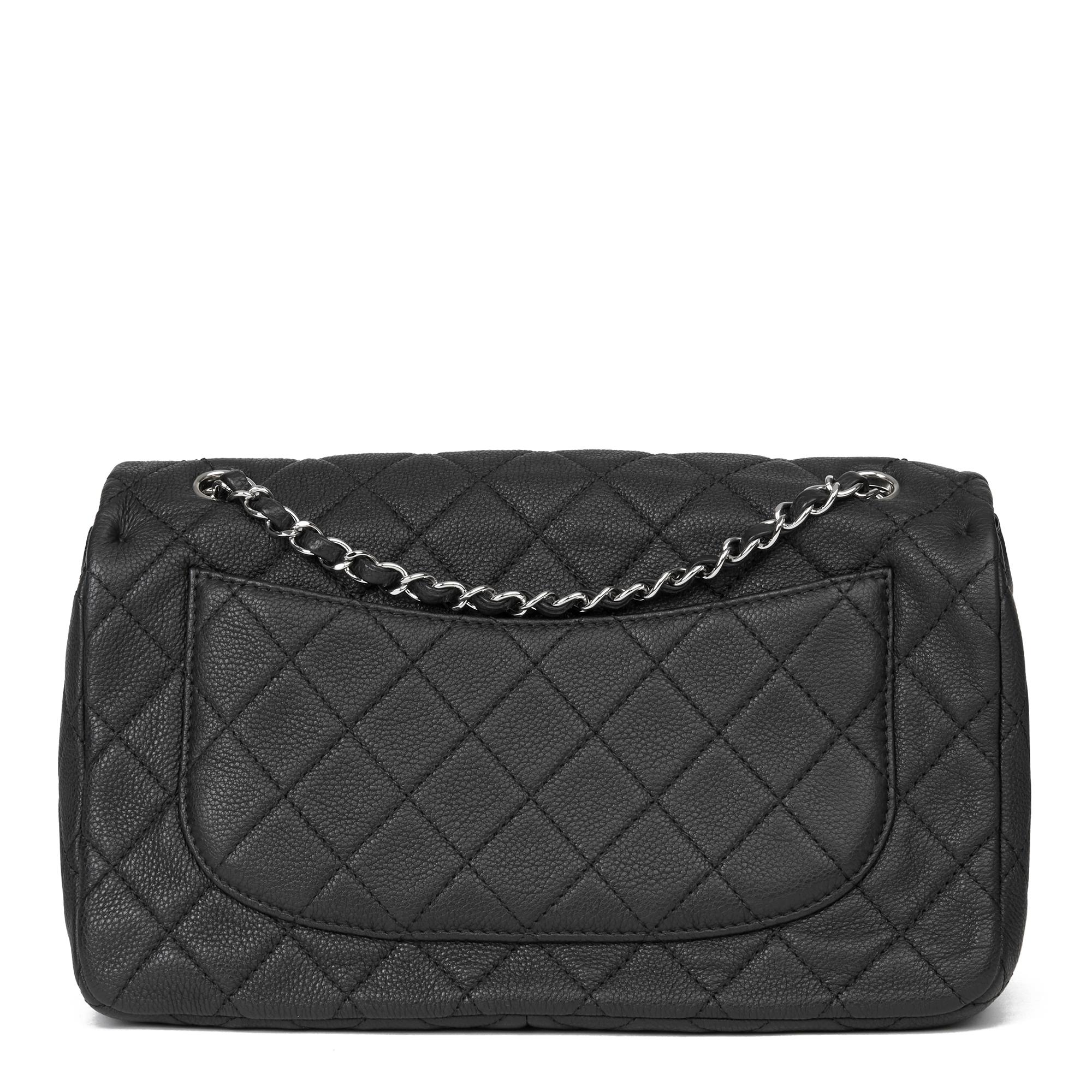 2013 Chanel Black Quilted Washed Caviar Leather Double Gusset Single Flap Bag 1