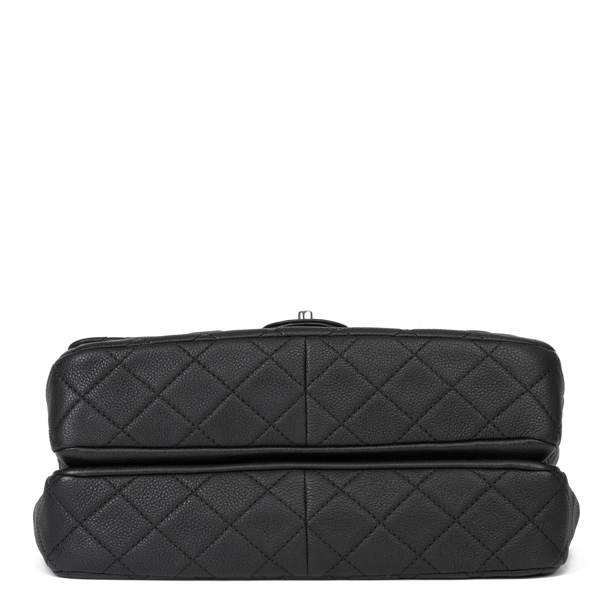 2013 Chanel Black Quilted Washed Caviar Leather Double Gusset Single Flap Bag 2