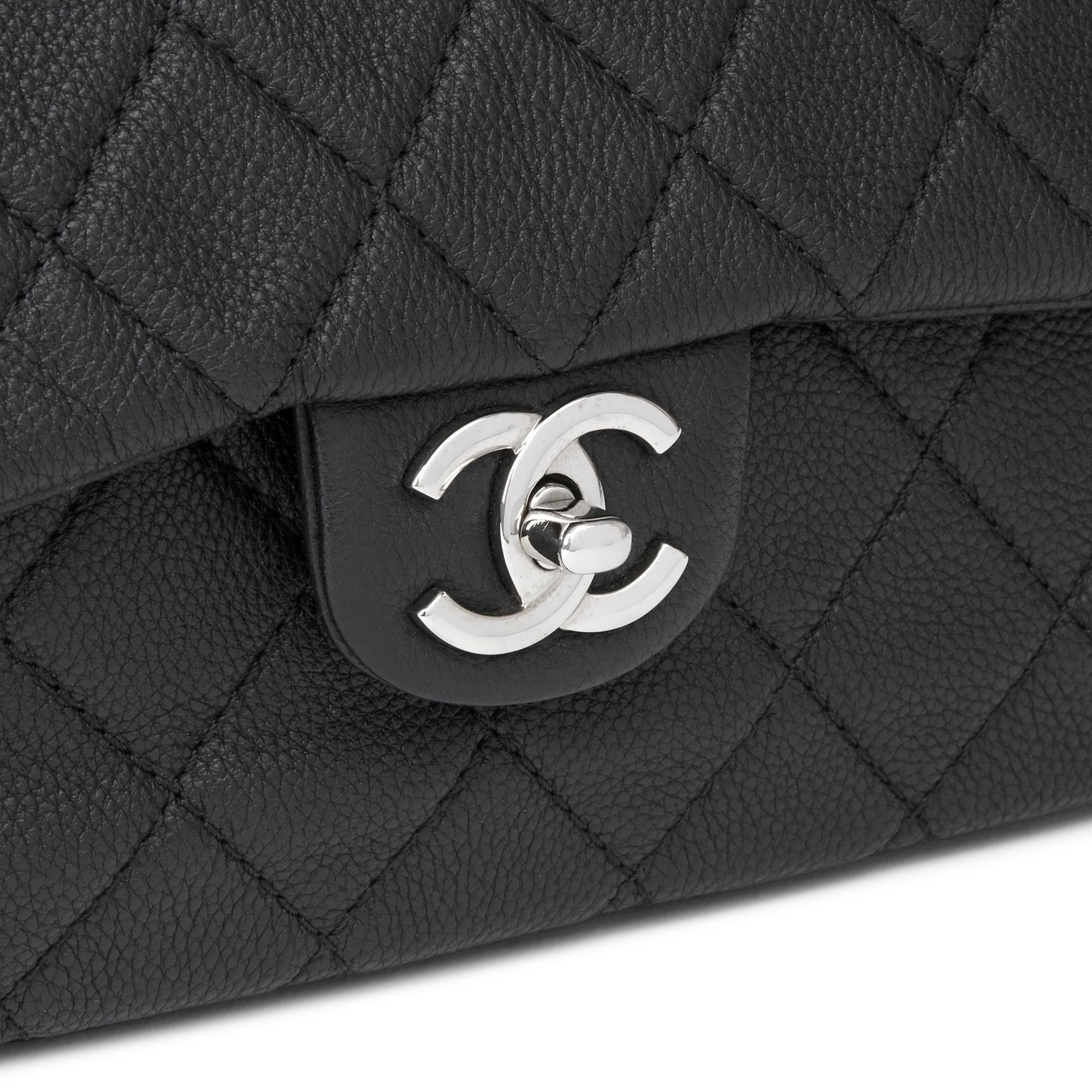 2013 Chanel Black Quilted Washed Caviar Leather Double Gusset Single Flap Bag 3