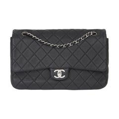 2013 Chanel Black Quilted Washed Caviar Leather Double Gusset Single Flap Bag